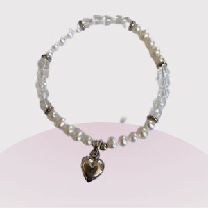 Silpada Pearl and Crystal Bracelet with Heart Charm fits 5.5” wrists B1363